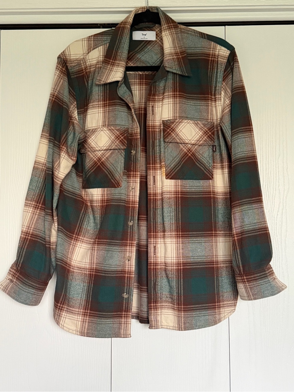 Tna Shacket Green & Brown Plaid Button-Up